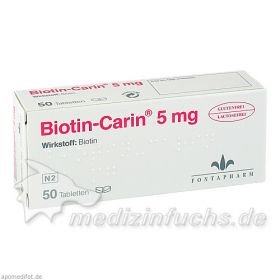 Biotin Carin 5mg Lactose-Glutenfrei, 50 ST – PZN 3063047 из Германии